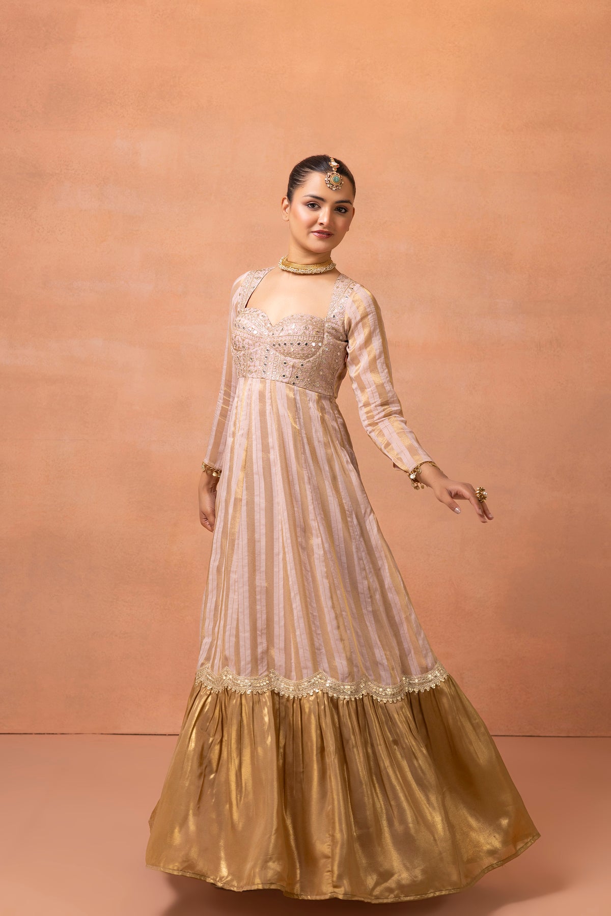 Blush Pink Gold Embroidered Anarkali Suit Set