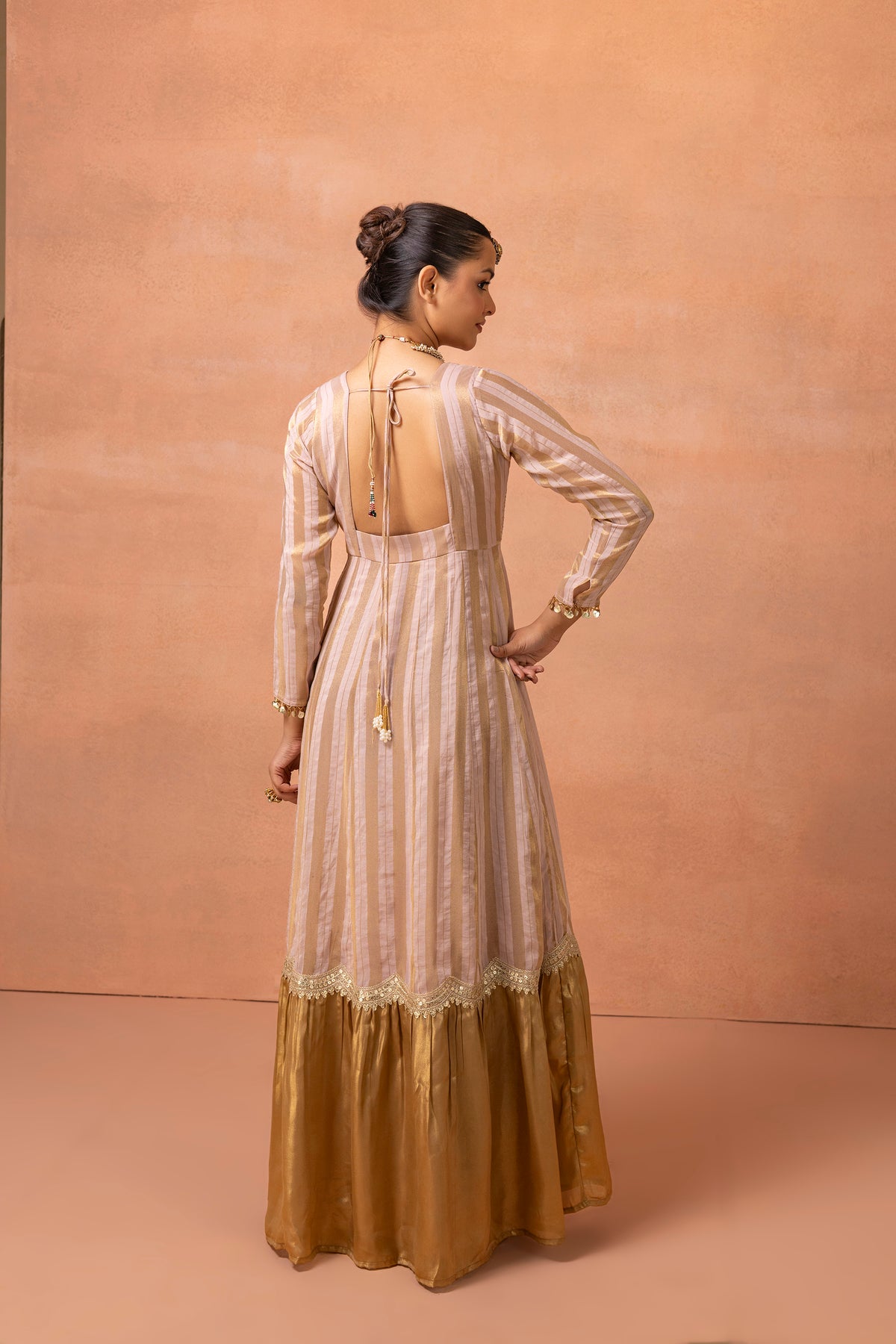 Blush Pink Gold Embroidered Anarkali Suit Set