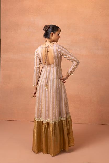 Blush Pink Gold Embroidered Anarkali Suit Set