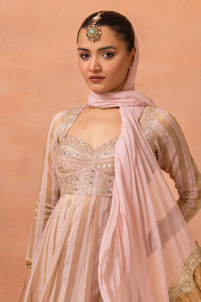 Blush Pink Gold Embroidered Anarkali Suit Set