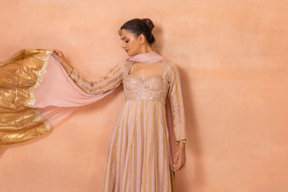 Blush Pink Gold Embroidered Anarkali Suit Set