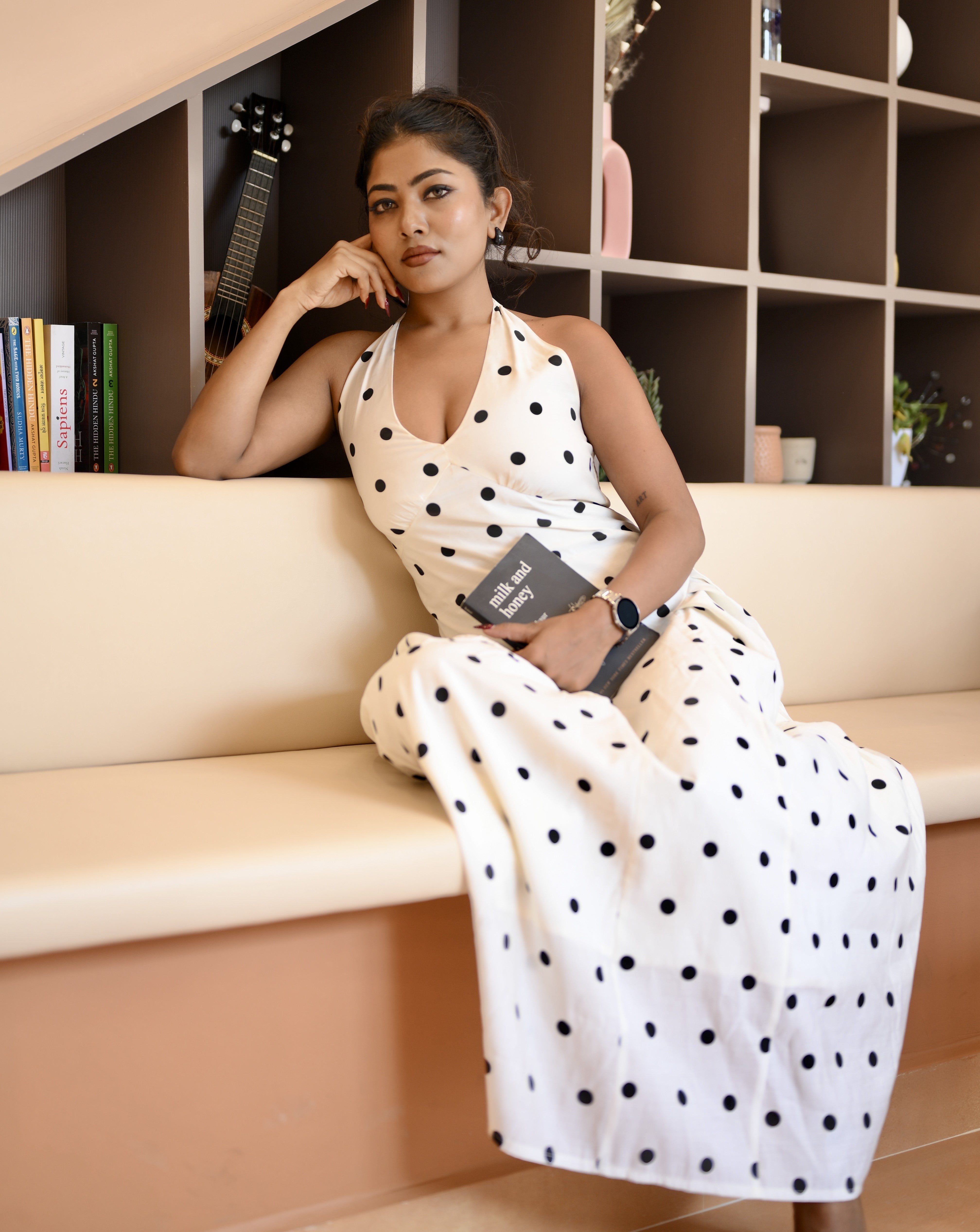ワンピース Polka Dot Side Bow Pleated Dress/white White Polka Dot Midi Dress – Sewandyou