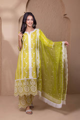 LIME ORGANZA EMBROIDERED SUIT SET