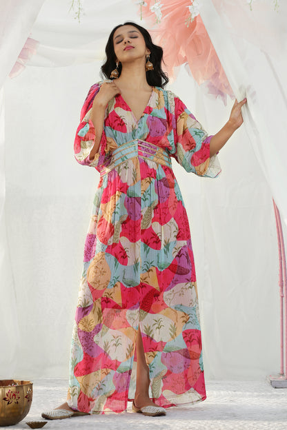 Color Blocked Kaftan Maxi Dress