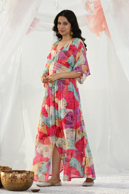 Color Blocked Kaftan Maxi Dress