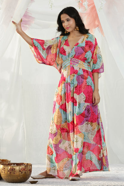 Color Blocked Kaftan Maxi Dress