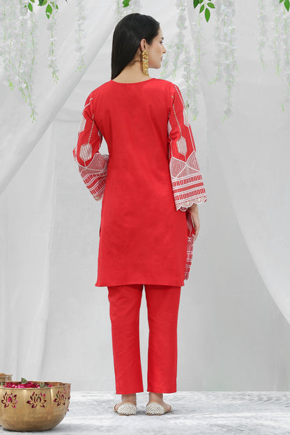 Mulled cranberry Embroidered Kurta Set