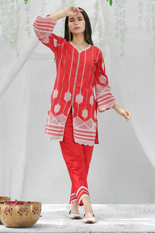 Mulled cranberry Embroidered Kurta Set