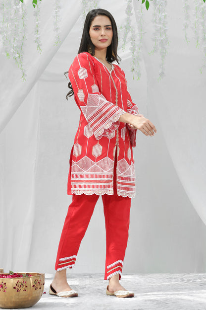 Mulled cranberry Embroidered Kurta Set
