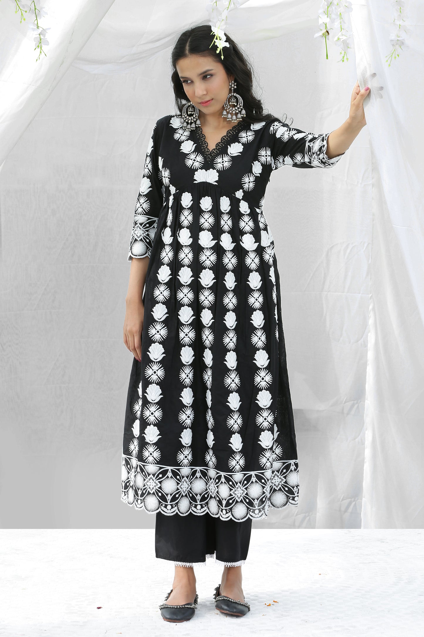 Black Lotus Embroidered Kurta Set