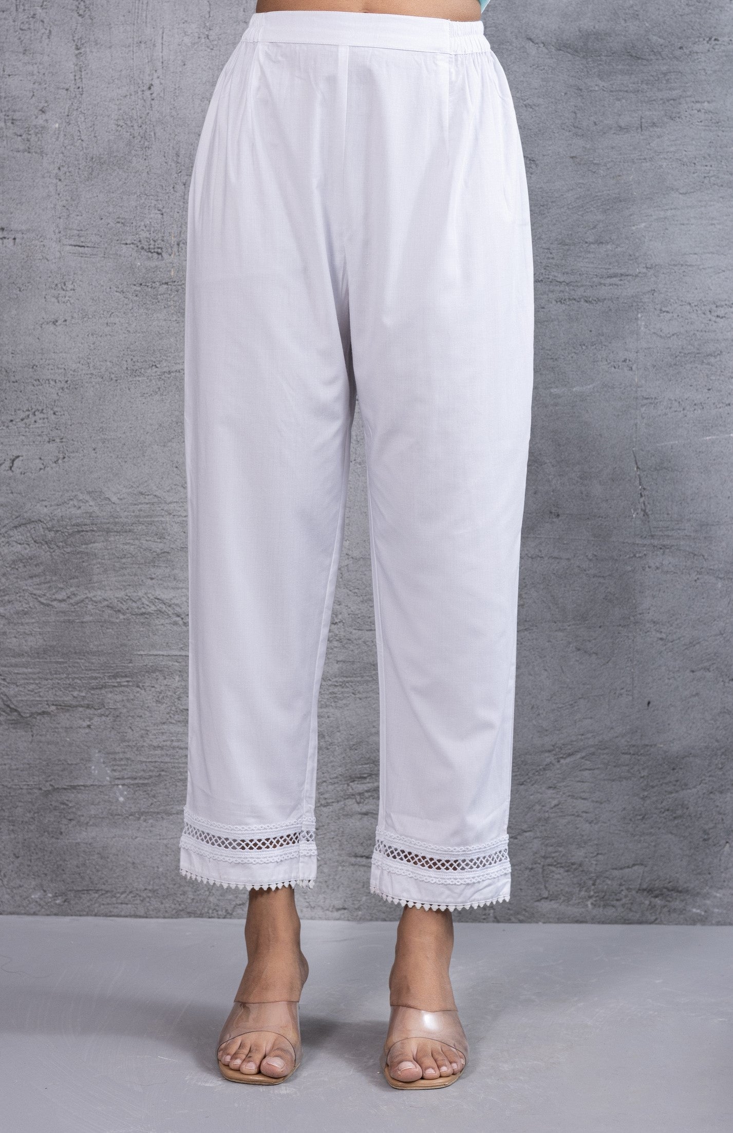 White Cotton Pant With Lace