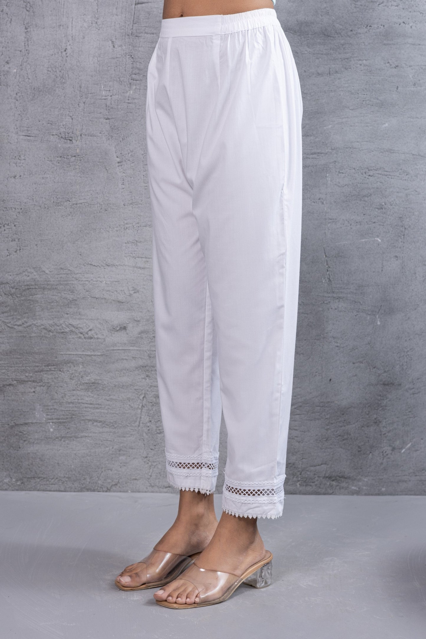 White Cotton Pant With Lace