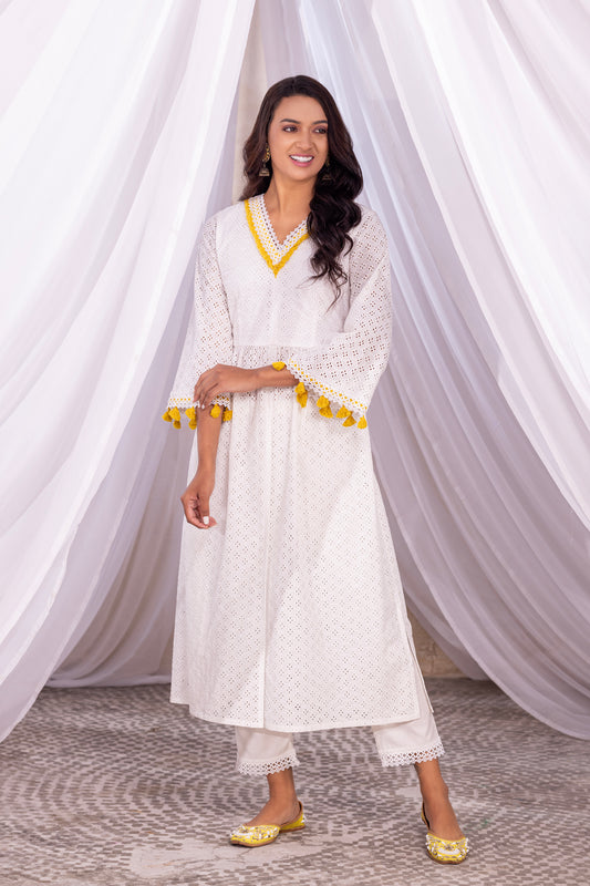 White Boho Kurta Set