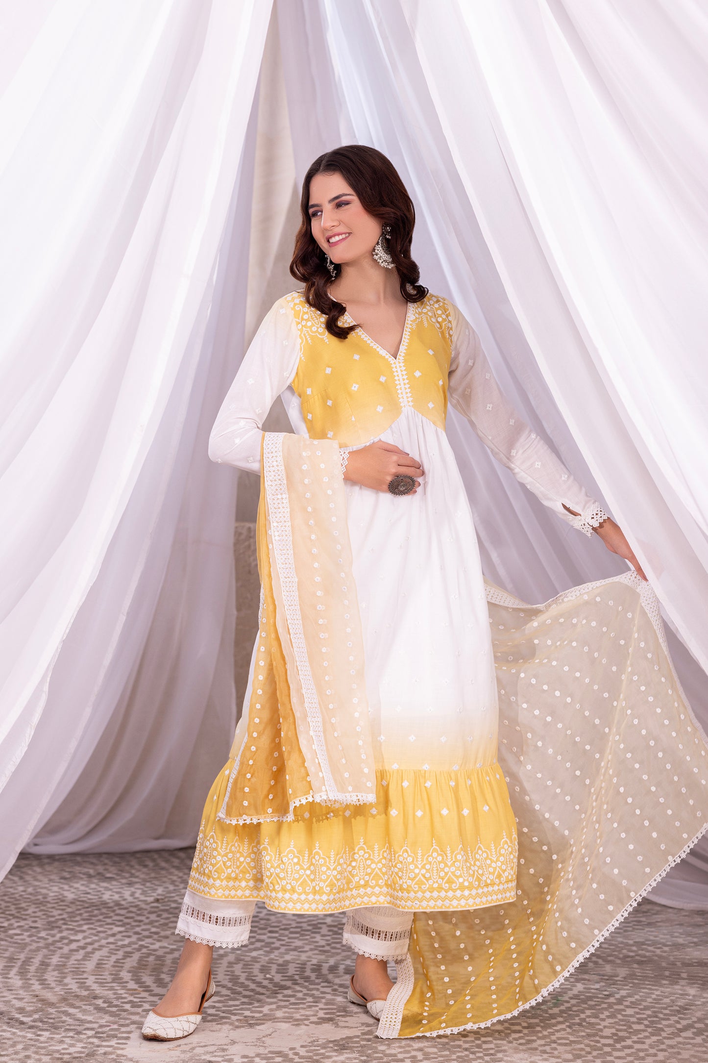 White-Yellow Ombre Tiered Suit Set