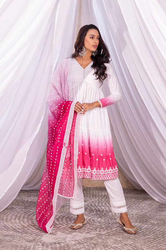 White-Hot Pink Ombre Tiered Suit Set