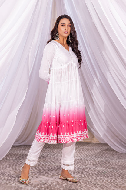 White-Hot Pink Ombre Tiered Suit Set