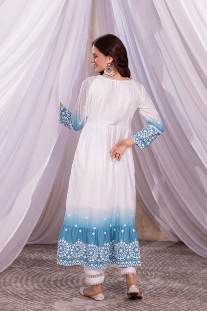 White-Teal Ombre Tiered Suit Set