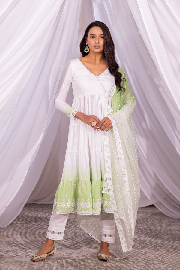White-Lime Ombre Tiered Suit Set