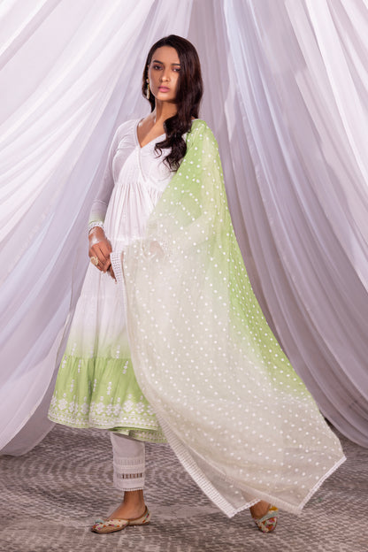 White-Lime Ombre Tiered Suit Set