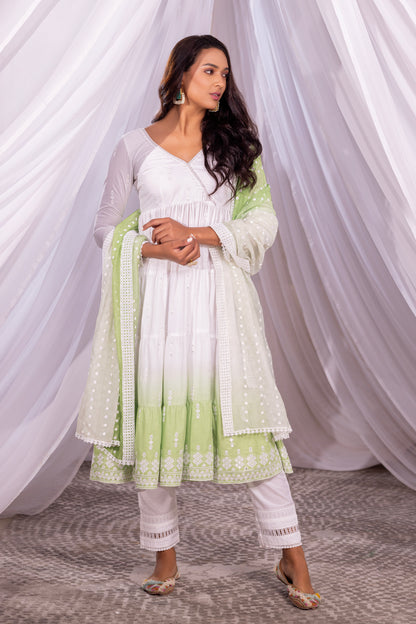 White-Lime Ombre Tiered Suit Set
