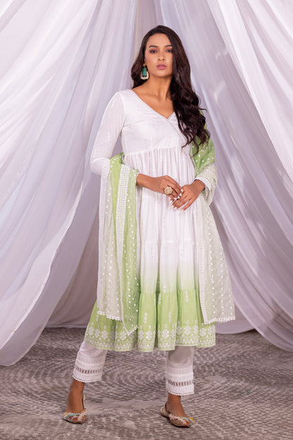 White-Lime Ombre Tiered Suit Set