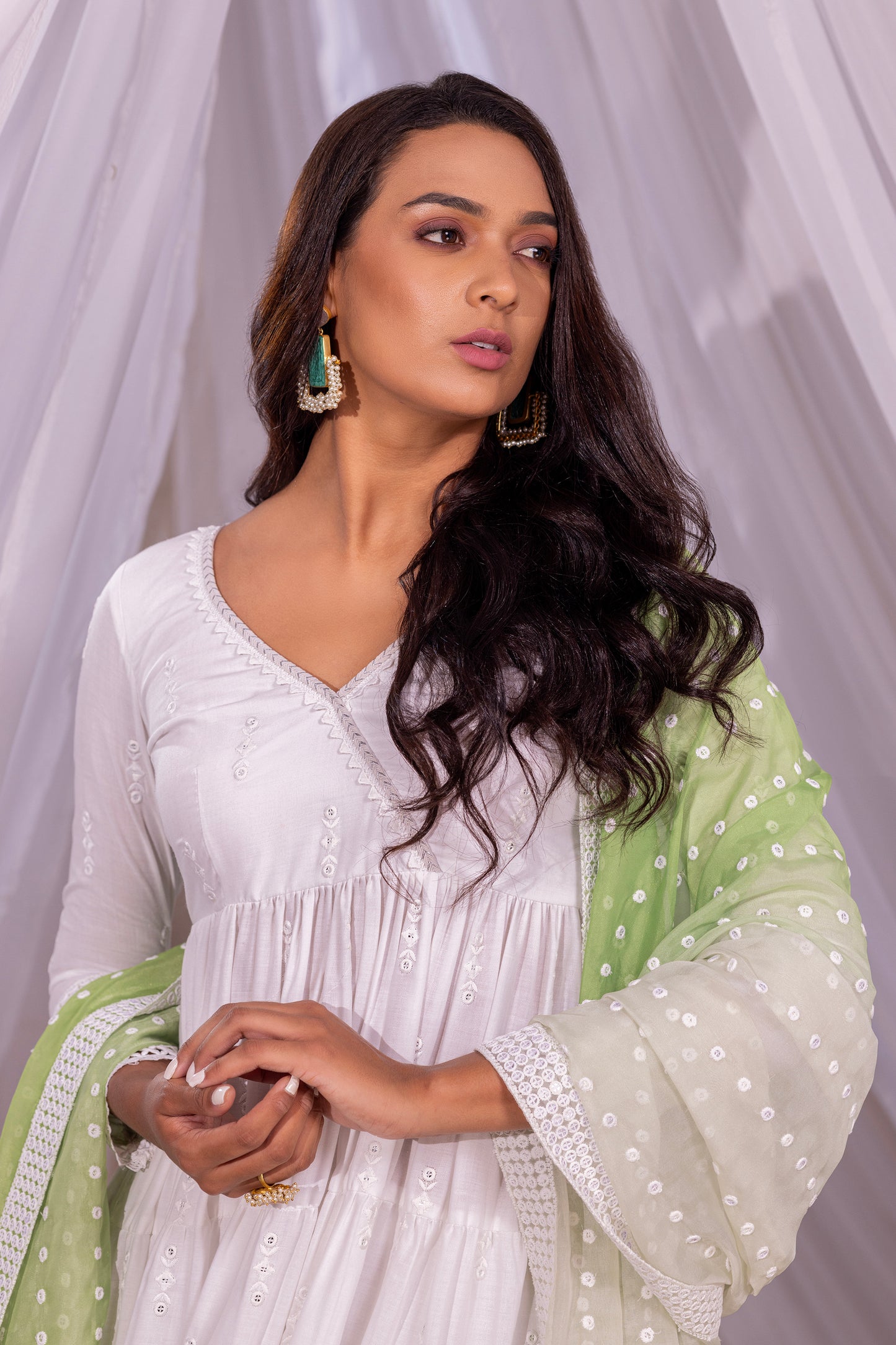 White-Lime Ombre Tiered Suit Set