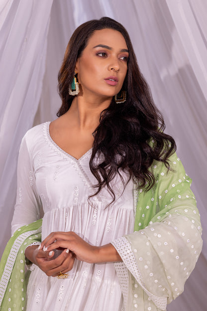 White-Lime Ombre Tiered Suit Set