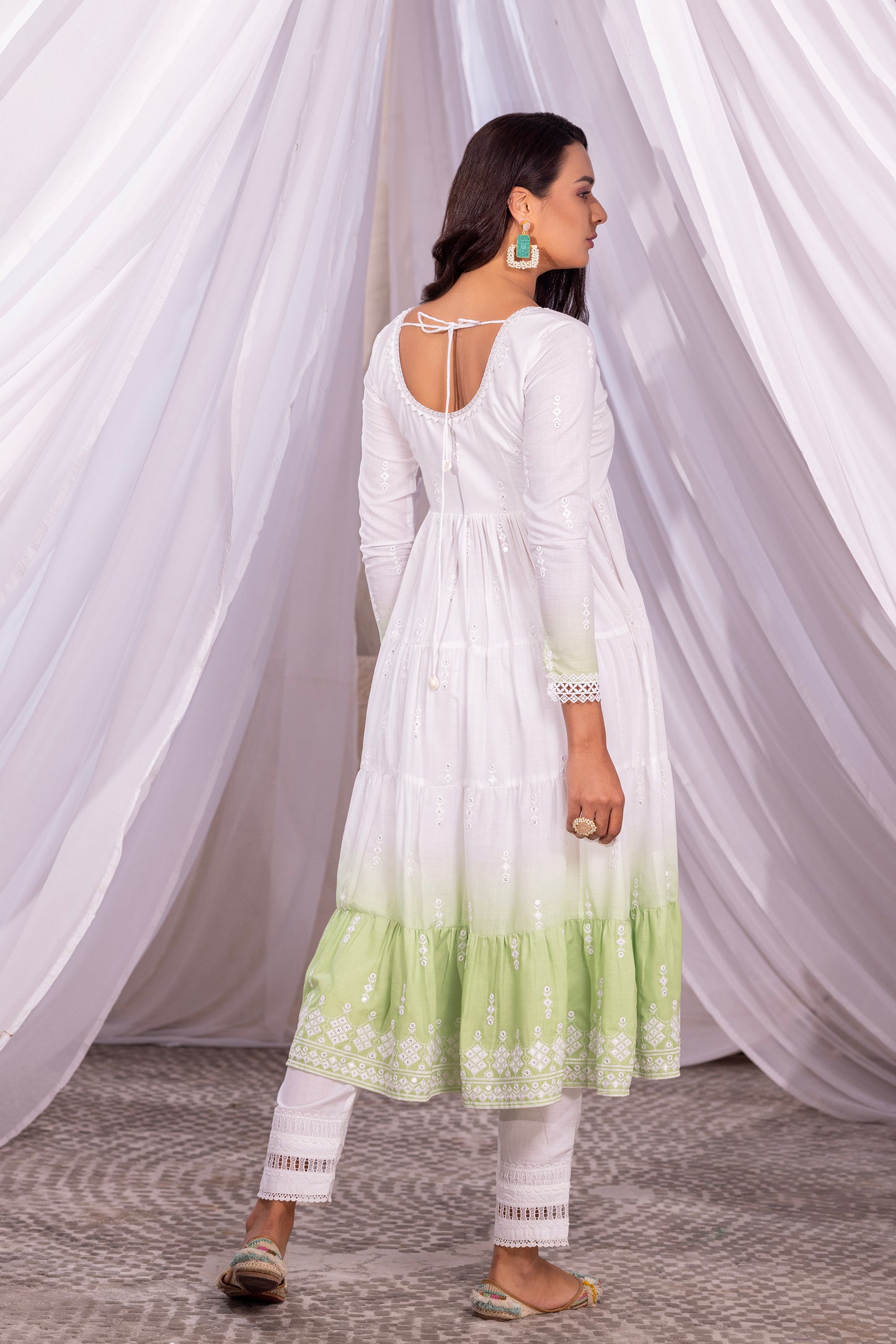 White-Lime Ombre Tiered Suit Set