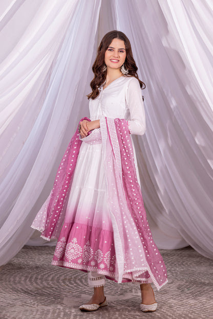 White-Mauve Ombre Tiered Suit Set