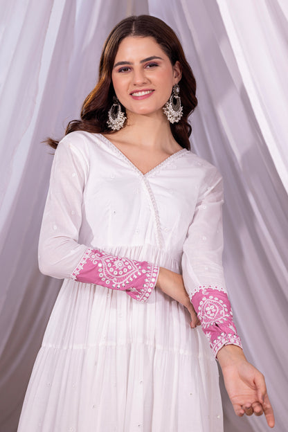 White-Mauve Ombre Tiered Suit Set
