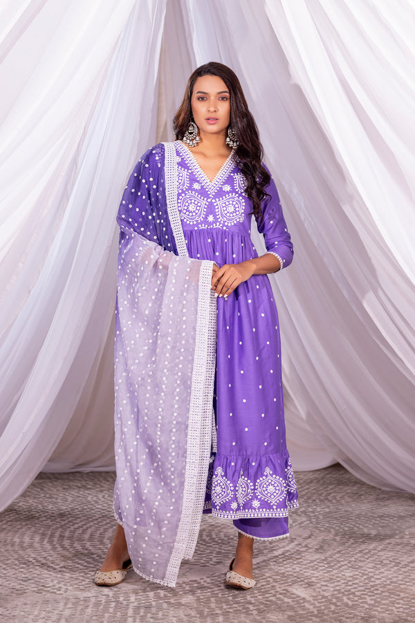 DEEP LILAC FLARED EMBROIDERED SUIT SET