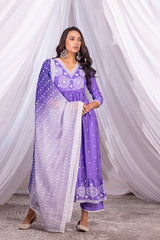 DEEP LILAC FLARED EMBROIDERED SUIT SET