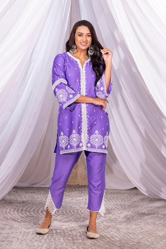LILAC SEQUENCE EMBROIDERED KURTA SET