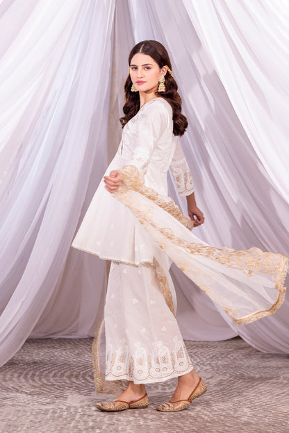Cream and Gold Angrakha Suit Set