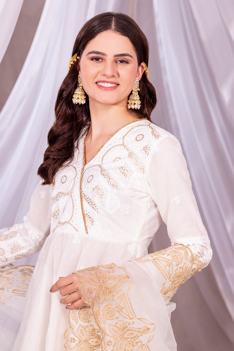 Cream and Gold Angrakha Suit Set