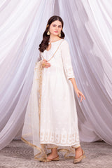 Off-White and Gold Anarkali Suit Set