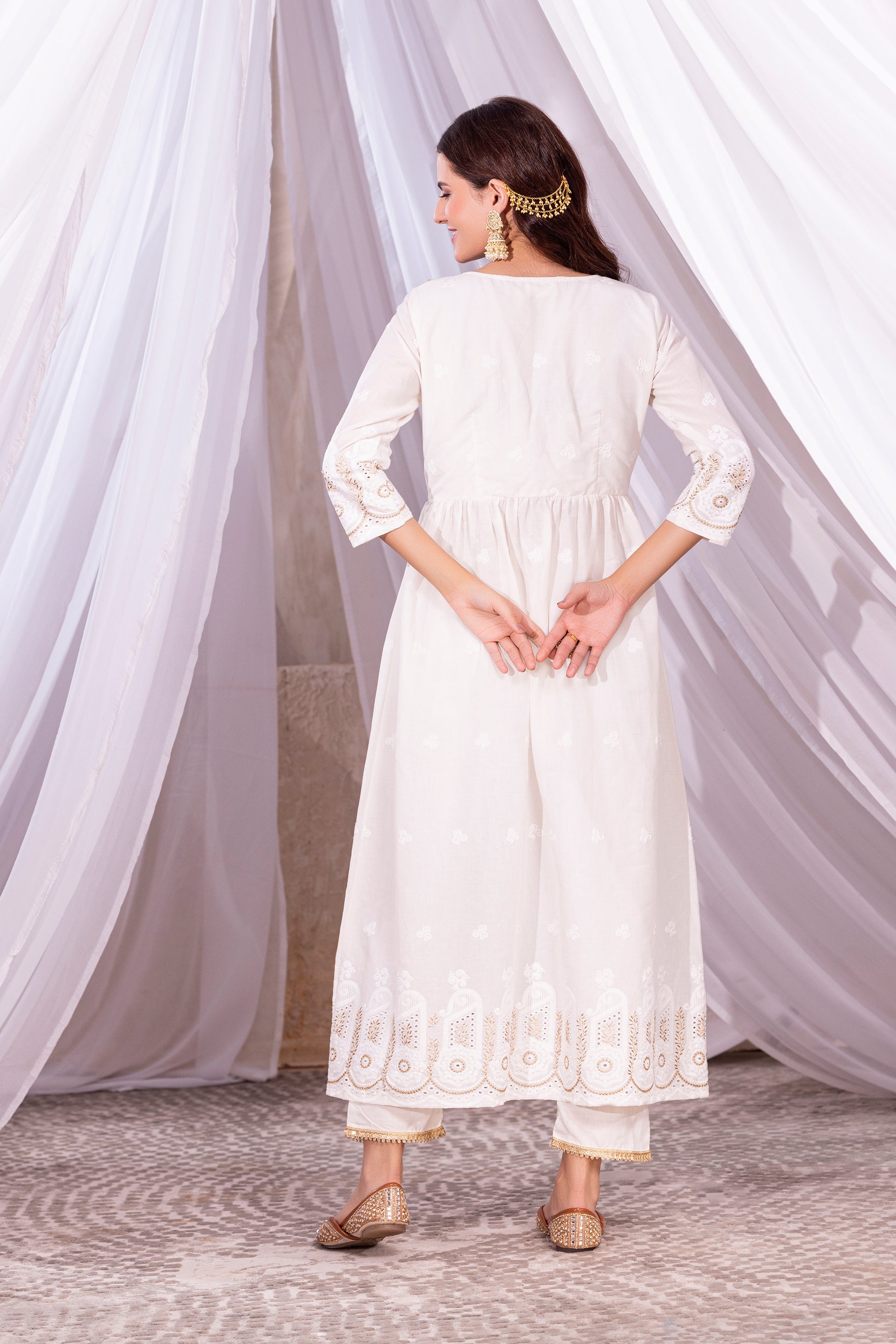 Off-White and Gold Anarkali Suit Set Sewandyou Off-White and Gold Anarkali Suit Set Sewandyou