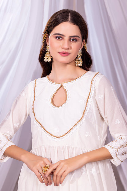 white and golden anarkali dress White with golden anarkali kasumi.in