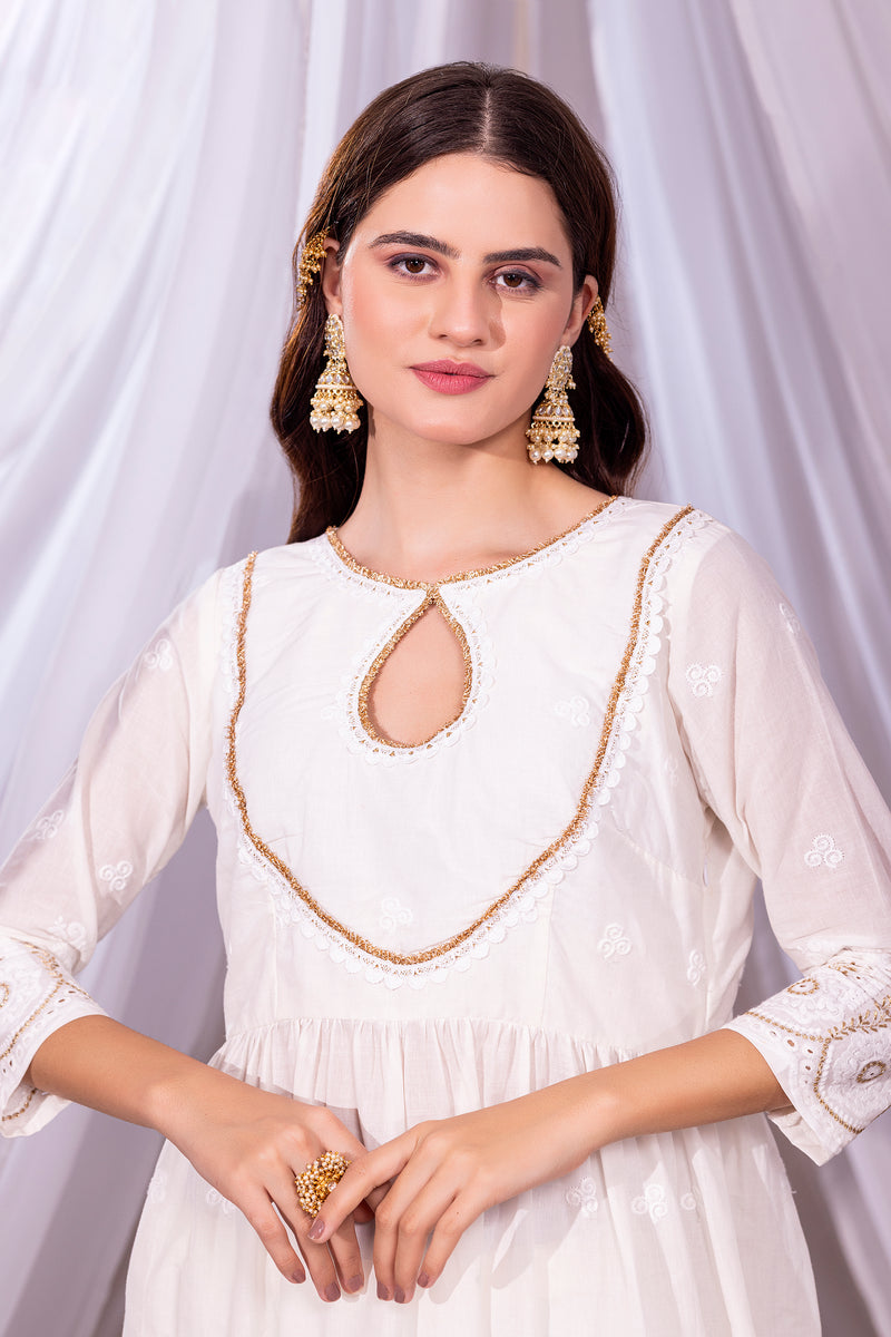 Off-White and Gold Anarkali Suit Set