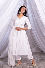 white chain stitch Anarkali suit set