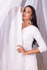 white chain stitch Anarkali suit set