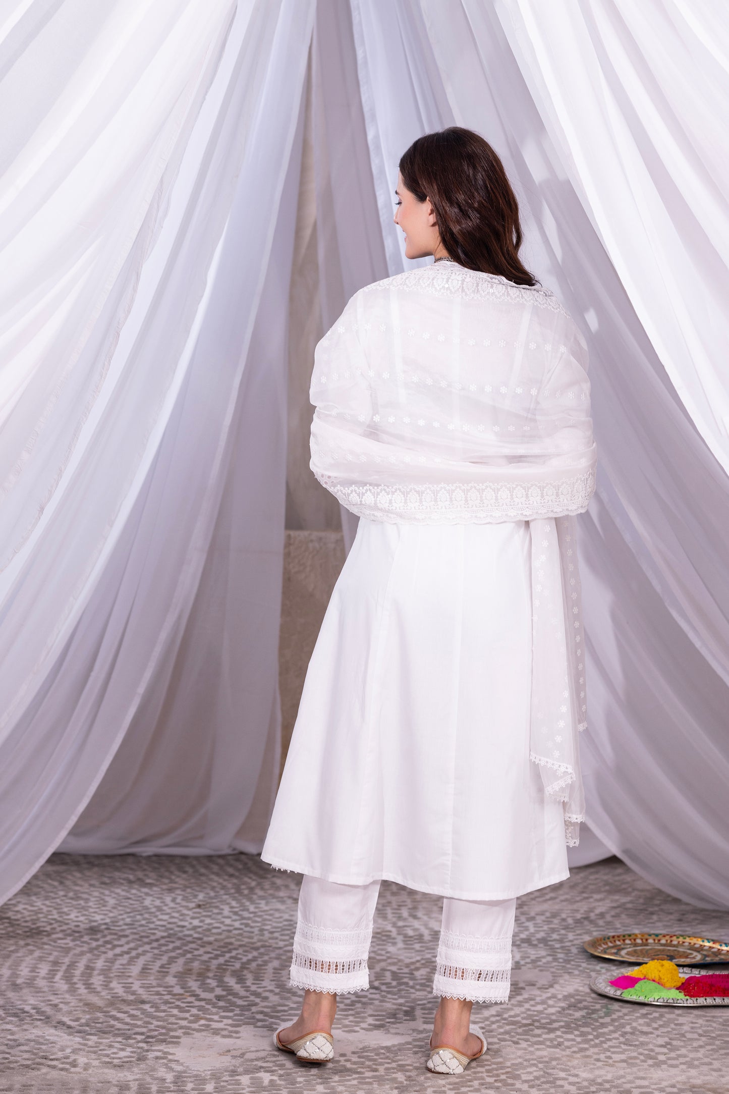 WHITE WRAP LUCKNOWI KURTA SET