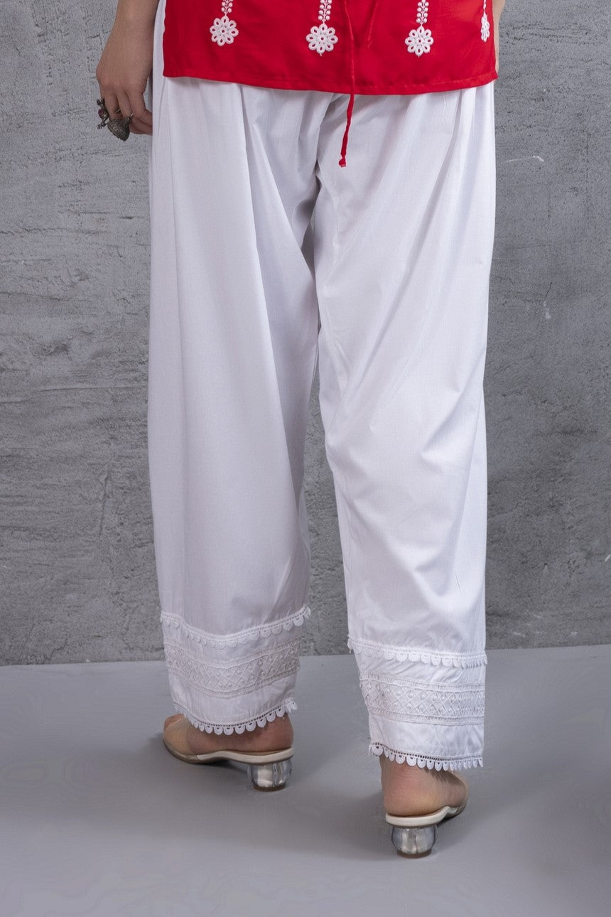 White Farshi Salwar With Lace