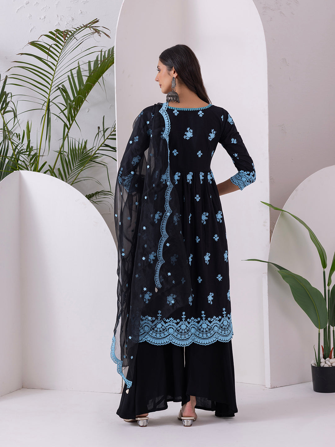 BLACK AND BLUE EMBROIDERED SUIT SET