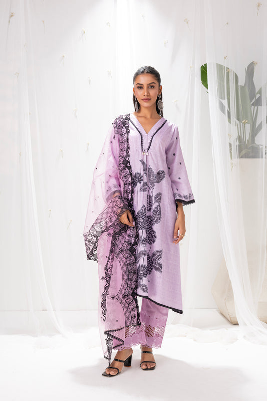 MAUVE AND BLACK FLORAL PRINTED SUIT SET