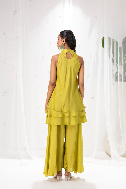 LIME HALTER LAYERERD KURTA