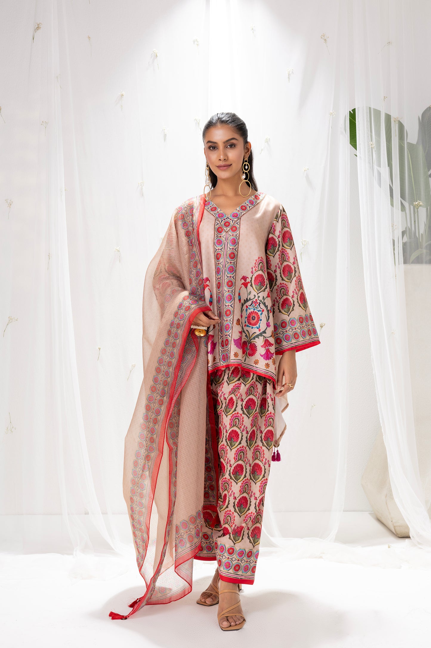BEIGE MUGHLAI PRINT FARSHI SALWAR SUIT