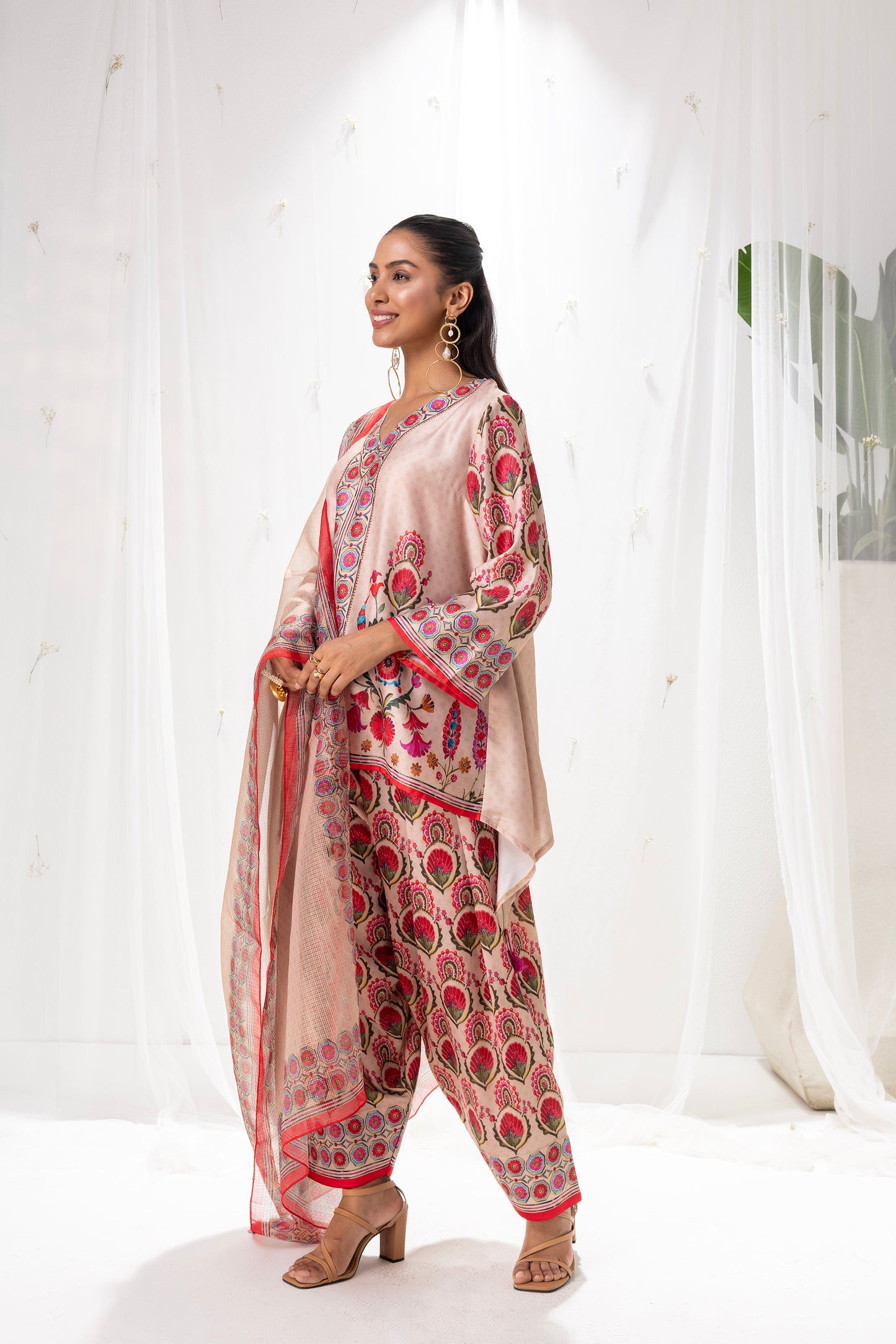 BEIGE MUGHLAI PRINT FARSHI SALWAR SUIT