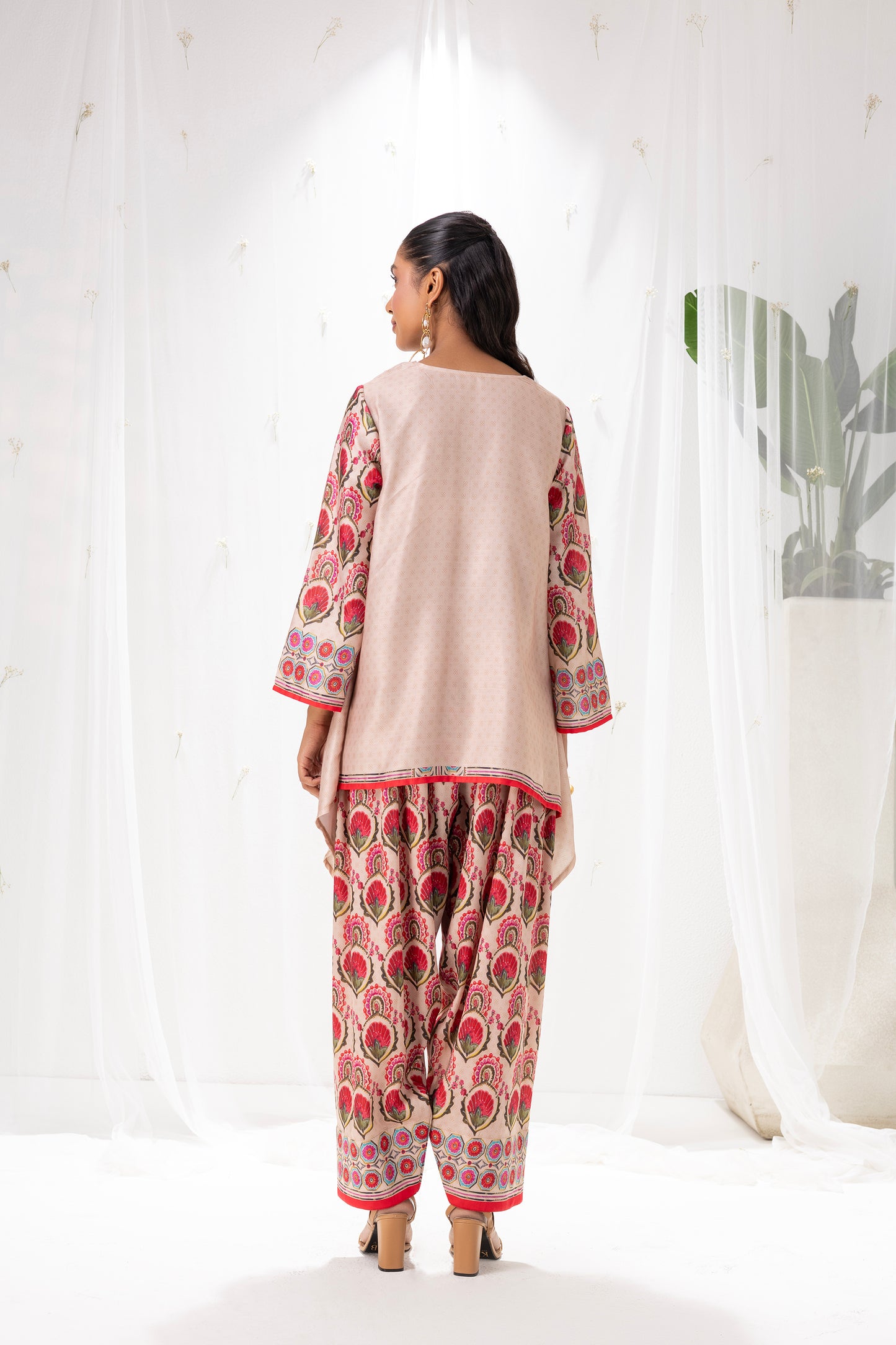 BEIGE MUGHLAI PRINT FARSHI SALWAR SUIT