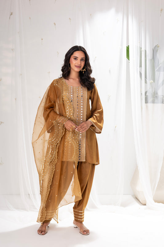 BRONZE EMBROIDERED FARSHI SALWAR SUIT